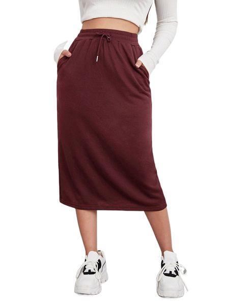 drawstring waist slant pocket skirt r8of#, Black