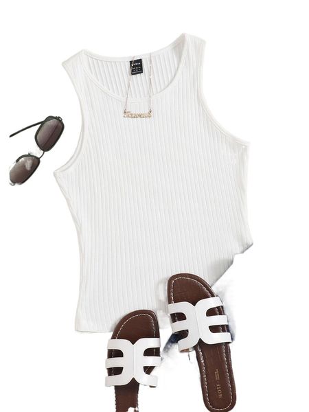 plus ribbed knit tank o0x3#, Black