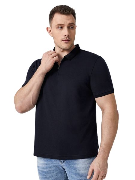 extended sizes men quarter zip polo shirt e3k7#, White;black 
extended sizes men quarter zip polo shirt e3k7#, White;black