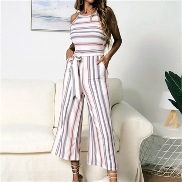new stripe women sleeveless elegant bandage jumpsuit wide long pants casual work romper lady summer overalls y200904, Black;white
new stripe women sleeveless elegant bandage jumpsuit wide long pants casual work romper lady summer overalls y200904, Black;white