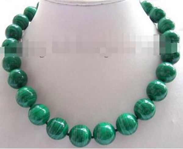 jewelr natural 12mm green round malachite necklace, Silver