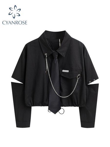 fashion punk style women shirt gothic harajuku dark tie and chain long sleeve split goth design streetwear blouse girl crop 220810, White
fashion punk style women shirt gothic harajuku dark tie and chain long sleeve split goth design streetwear blouse girl crop 220810, White