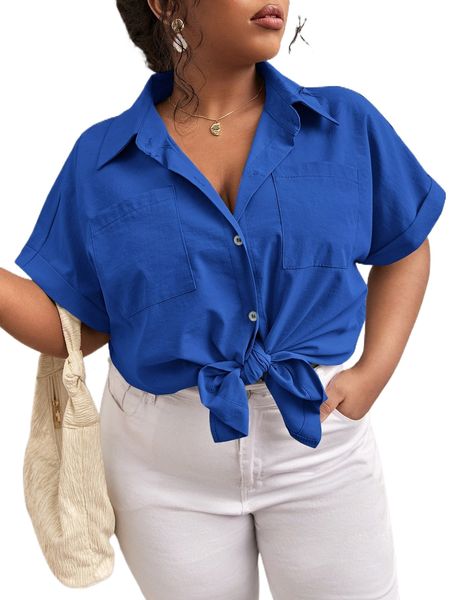 plus batwing sleeve pocket patched blouse a4kb#, Black