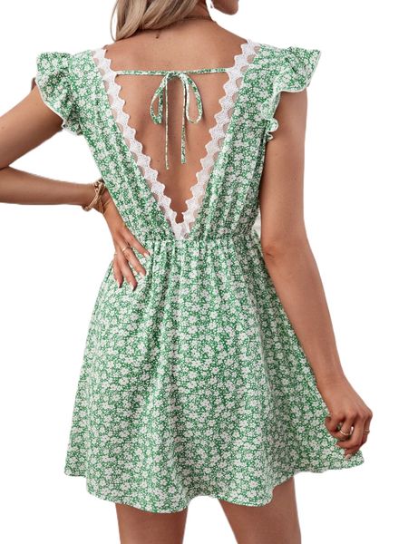 ditsy floral ruffle sleeve contrast embroidery mesh trim tie back dress z7dv#, Black;gray
ditsy floral ruffle sleeve contrast embroidery mesh trim tie back dress z7dv#, Black;gray