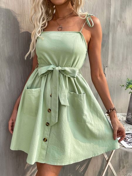 dual pocket knot shoulder belted dress n1py#, Black;gray
dual pocket knot shoulder belted dress n1py#, Black;gray