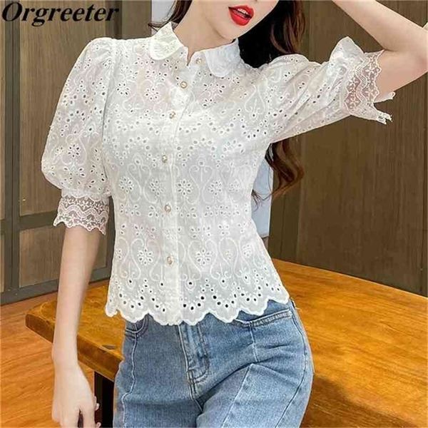 arrival peter pan collar lace patchwork puff sleeve hollow out embroidery slim short shirt harajuku women's blouse 210602, White
arrival peter pan collar lace patchwork puff sleeve hollow out embroidery slim short shirt harajuku women's blouse 210602, White
