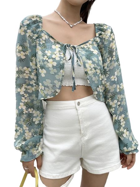 dazy floral print shirred tie front blouse c4go#, White
dazy floral print shirred tie front blouse c4go#, White
