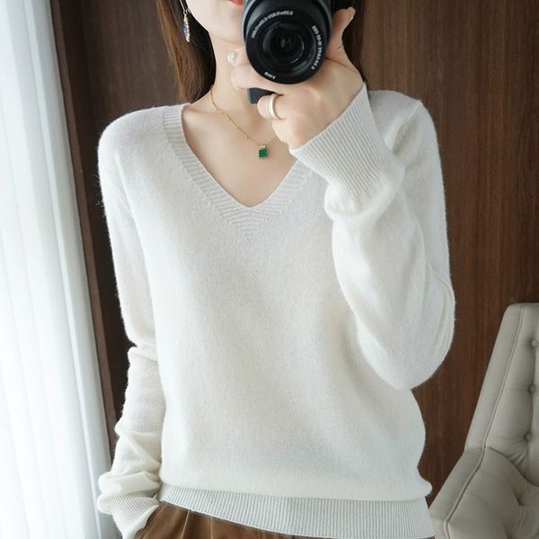 women's knits & tees women's sweater fall/winter v-neck long-sleeved pullover korean fashion knitted plus size cashmere female ja, White
women's knits & tees women's sweater fall/winter v-neck long-sleeved pullover korean fashion knitted plus size cashmere female ja, White
