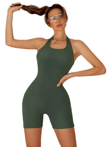 vutru rib-knit halterneck sports romper y3p4#, Gray 
vutru rib-knit halterneck sports romper y3p4#, Gray