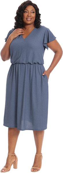 times women's plus size v-neck flutter slv elastic midi dress o9wm#, White;black 
times women's plus size v-neck flutter slv elastic midi dress o9wm#, White;black