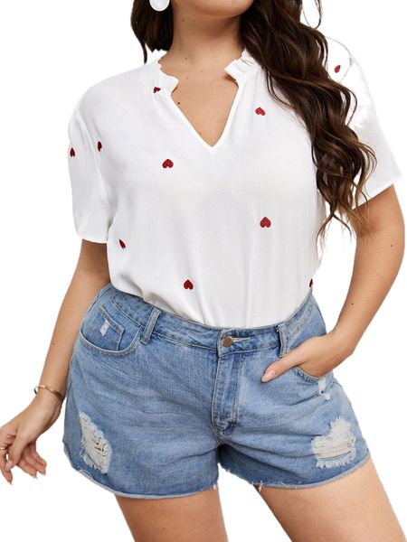 plus heart embroidery frill notched neck blouse j3ht#, Black
plus heart embroidery frill notched neck blouse j3ht#, Black