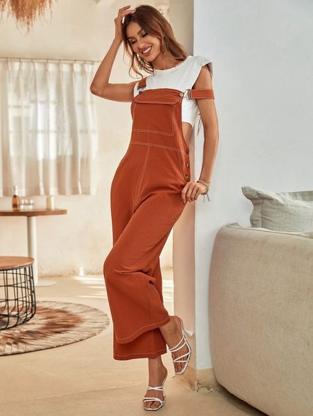 solid flap pocket overall jumpsuit without 20se#, Black;white
solid flap pocket overall jumpsuit without 20se#, Black;white