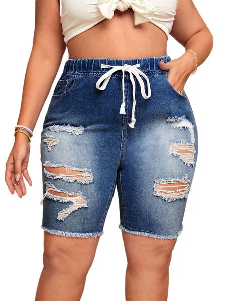 premium plus ripped frayed cut out raw hem drawstring waist denim shorts g4ra#, White;black
premium plus ripped frayed cut out raw hem drawstring waist denim shorts g4ra#, White;black