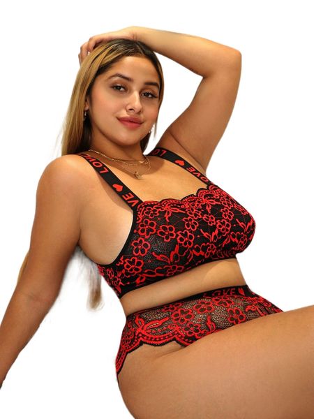 plus letter tape floral lace lingerie set d63x#, Black;white
plus letter tape floral lace lingerie set d63x#, Black;white