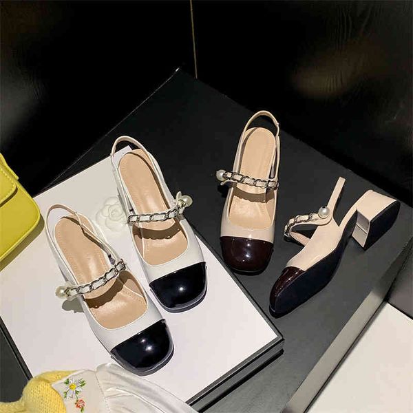 dress shoes summer miu mary jane baotou sandals women's thick heels versatile pearl chain color matching back empty single shoes, Black
dress shoes summer miu mary jane baotou sandals women's thick heels versatile pearl chain color matching back empty single shoes, Black