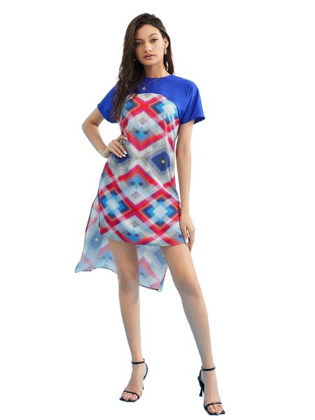 x provocation geo print high low slit hem dolman sleeve tunic dress y6kh#, Black;gray
x provocation geo print high low slit hem dolman sleeve tunic dress y6kh#, Black;gray