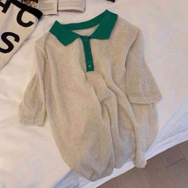 women's t-shirt knitted short sleeved t-shirt women's 2022 summer design sense of minority polo collar with bottom shirt inside 1b, White
women's t-shirt knitted short sleeved t-shirt women's 2022 summer design sense of minority polo collar with bottom shirt inside 1b, White