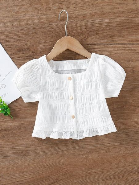 little girl's button ruffle hem shirt she, White;black
little girl's button ruffle hem shirt she, White;black