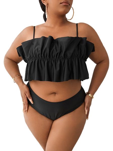 plus frill trim bikini swimsuit m9ui#, White;black
plus frill trim bikini swimsuit m9ui#, White;black