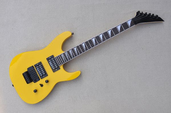 

factory custom yellow electric guitar with black hardwares,rosewood fretboard,hh pickups,24 frets,can be customized