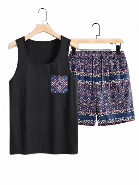 men geo print tank & shorts d5yf#, Gray
men geo print tank & shorts d5yf#, Gray