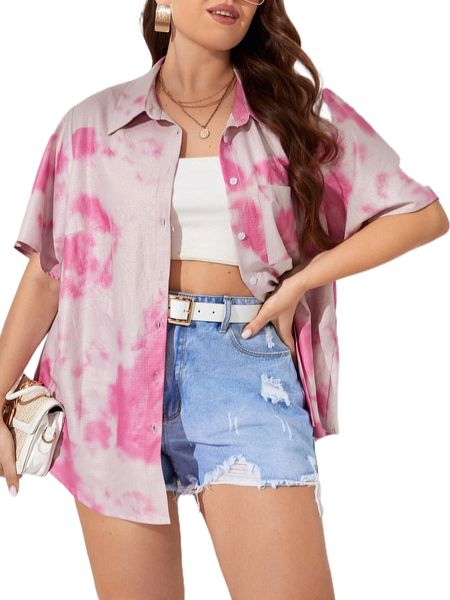 plus tie dye button front shirt 809b#, Black