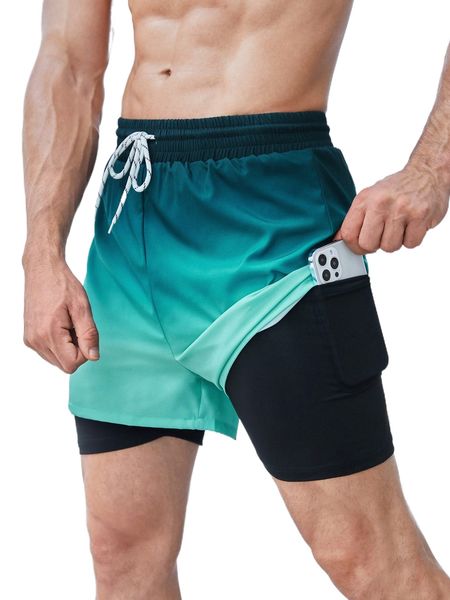 men ombre drawstring waist 2 in 1 sports shorts with phone pocket z2k7#, White;black
men ombre drawstring waist 2 in 1 sports shorts with phone pocket z2k7#, White;black