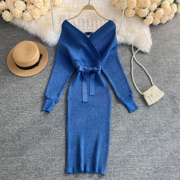 autumn women shiny knitted dress solid color bow sashes pencil dress v-neck puff sleeve elastic sheath knitted dresses, Black;gray
autumn women shiny knitted dress solid color bow sashes pencil dress v-neck puff sleeve elastic sheath knitted dresses, Black;gray