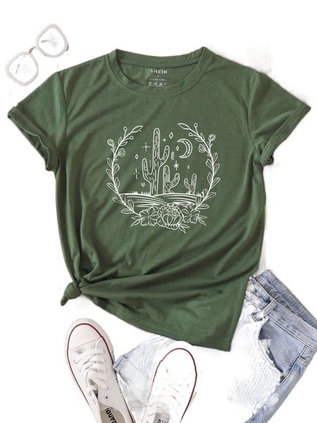 cactus print tee n2pw#, White 
cactus print tee n2pw#, White