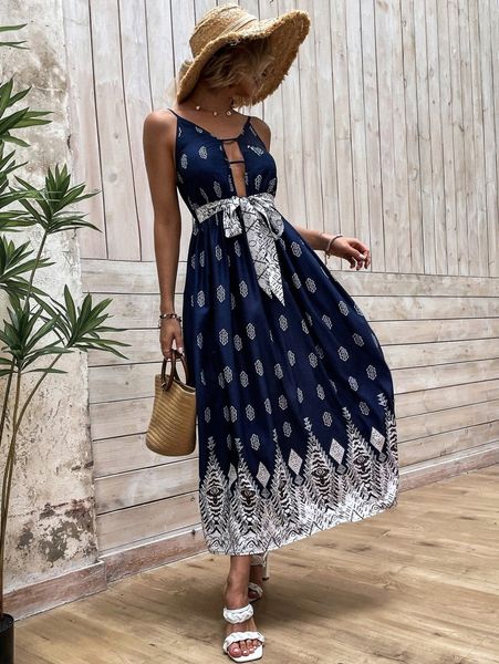 geo print knot front cami dress c9cg#, Black;gray 
geo print knot front cami dress c9cg#, Black;gray