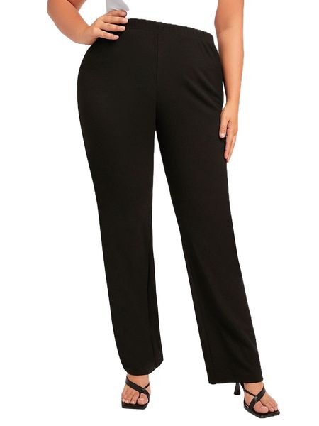 evolu plus high waist straight leg pants m5ur#, Black