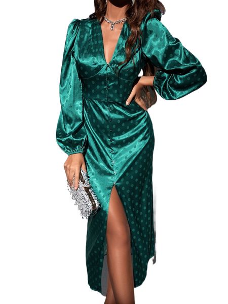 polka dot print button detail split thigh satin dress u6js#, Black;gray
polka dot print button detail split thigh satin dress u6js#, Black;gray