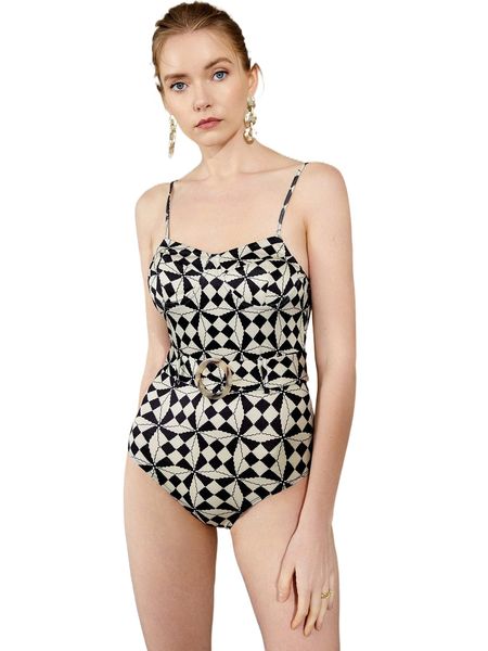 allover geo print belted cami bodysuit h5ah#, White