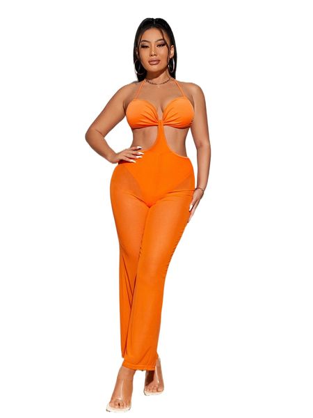 sxy backless ruched bust halter jumpsuit 52nj#, Black;white