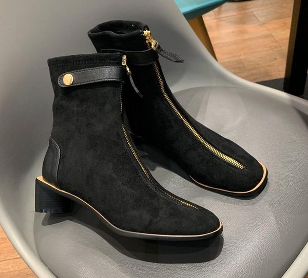fashion designer women cowskin suede ankle boots genuine leather zip hight chunky heel 4.5 cm luxury classics height increase martin boots, Black
fashion designer women cowskin suede ankle boots genuine leather zip hight chunky heel 4.5 cm luxury classics height increase martin boots, Black