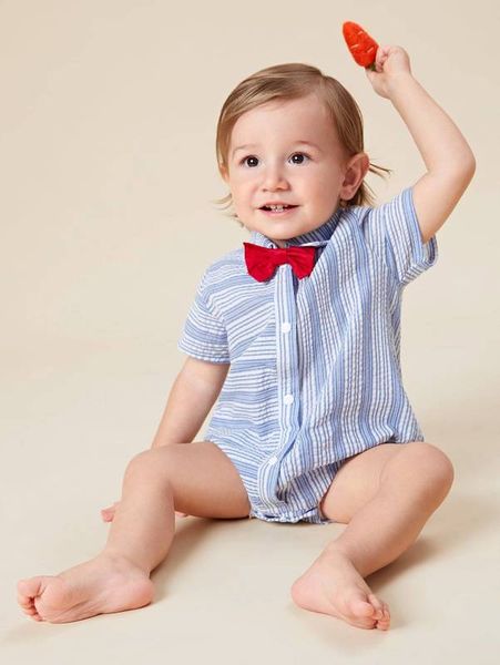 baby stripe pattern textured front bow shirt bodysuit she, Blue
baby stripe pattern textured front bow shirt bodysuit she, Blue