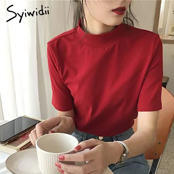 casual tshirts women short sleeve half high collar soild black clothes summer minimalist style fashion shirts 210415, White
casual tshirts women short sleeve half high collar soild black clothes summer minimalist style fashion shirts 210415, White