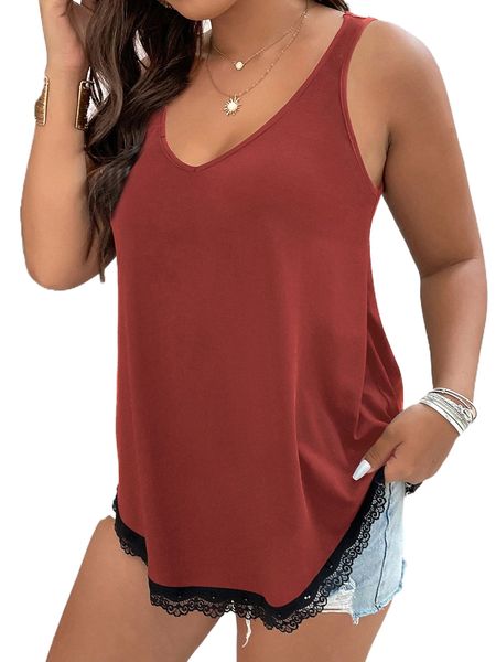 plus lace panel tank g0d4#, Black