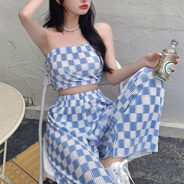 summer fashion casual plaid 2 piece set women strapless crop wide leg pants suits female outfits for woman 220712, White
summer fashion casual plaid 2 piece set women strapless crop wide leg pants suits female outfits for woman 220712, White