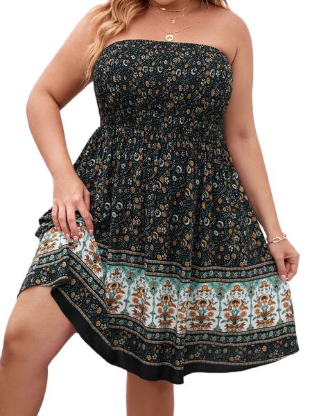 plus floral print shirred tube dress q67h#, Black
plus floral print shirred tube dress q67h#, Black