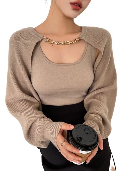 dazy ribbed knit sweater vest & chain detail raglan sleeve cardigan q6ys#, White;black
dazy ribbed knit sweater vest & chain detail raglan sleeve cardigan q6ys#, White;black