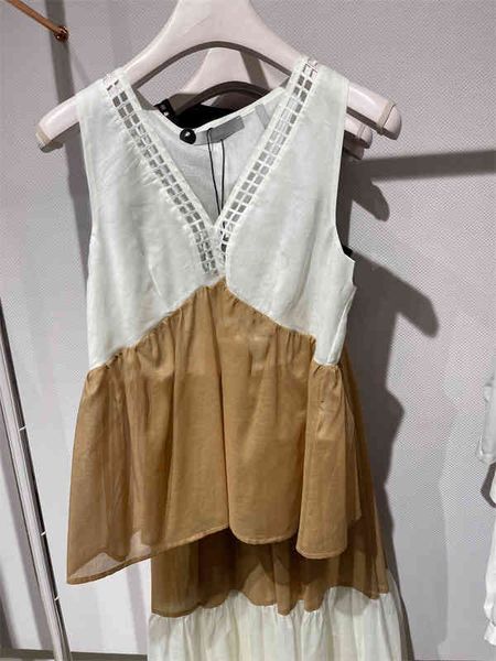 women's t-shirt v-neck versatile casual sleeveless t-shirt niche summer stitching fashionable hollow vest top, White
women's t-shirt v-neck versatile casual sleeveless t-shirt niche summer stitching fashionable hollow vest top, White