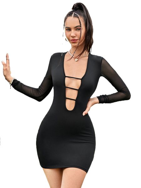 cut out contrast mesh bodycon dress d579#, Black;gray
cut out contrast mesh bodycon dress d579#, Black;gray