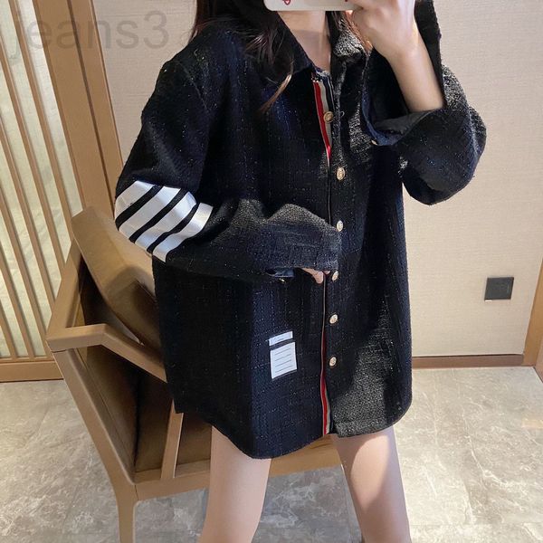 women's wool & blends designer tb four bar shirt women's 22 autumn winter new anti flash tweed gold button tricolor ribbon coat fa, Black
women's wool & blends designer tb four bar shirt women's 22 autumn winter new anti flash tweed gold button tricolor ribbon coat fa, Black