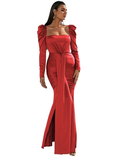 missord puff sleeve side draped split thigh mermaid hem formal dress d7lm#, Black;gray
missord puff sleeve side draped split thigh mermaid hem formal dress d7lm#, Black;gray