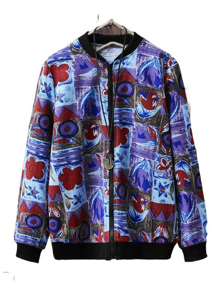 floral print contrast trim zip up jacket m2rp#, Black
floral print contrast trim zip up jacket m2rp#, Black