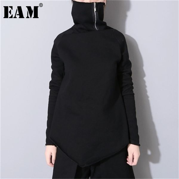 eam spring pullover turtleneck collar full sleeve asymmetrical loose sweatshirt women fashion ob196 201208, Black 
eam spring pullover turtleneck collar full sleeve asymmetrical loose sweatshirt women fashion ob196 201208, Black