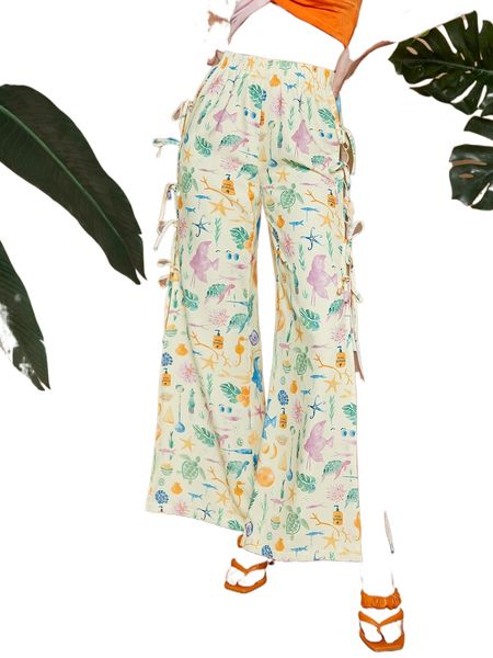 allover print split side knot detail pants j0id#, Black;white
allover print split side knot detail pants j0id#, Black;white