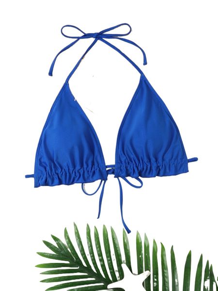 plus frill trim halter triangle bikini a0gd#, Black 
plus frill trim halter triangle bikini a0gd#, Black