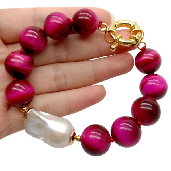 8.5" natural fresh water white keshi pearl 14mm round purplish red tiger-eye bracelet, Silver
8.5" natural fresh water white keshi pearl 14mm round purplish red tiger-eye bracelet, Silver